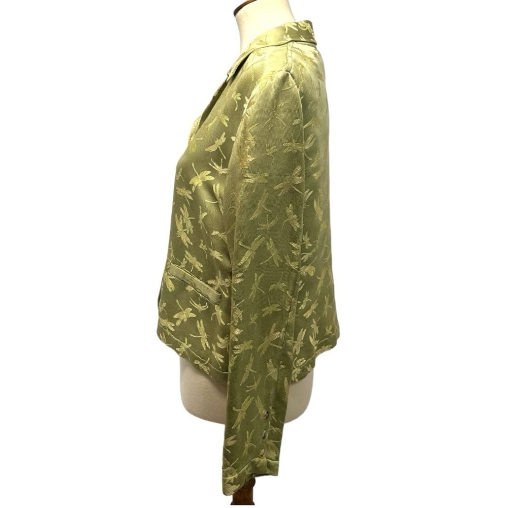 Citron Santa Monica Green Dragonfly Print Collared Button Front Jacket Medium - Picture 6 of 12